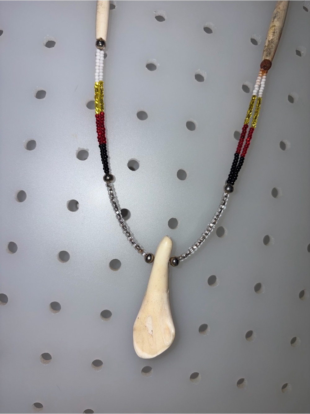 Handmade Beaded Necklace with Animal Tooth Pendant Artisan Tribal Style